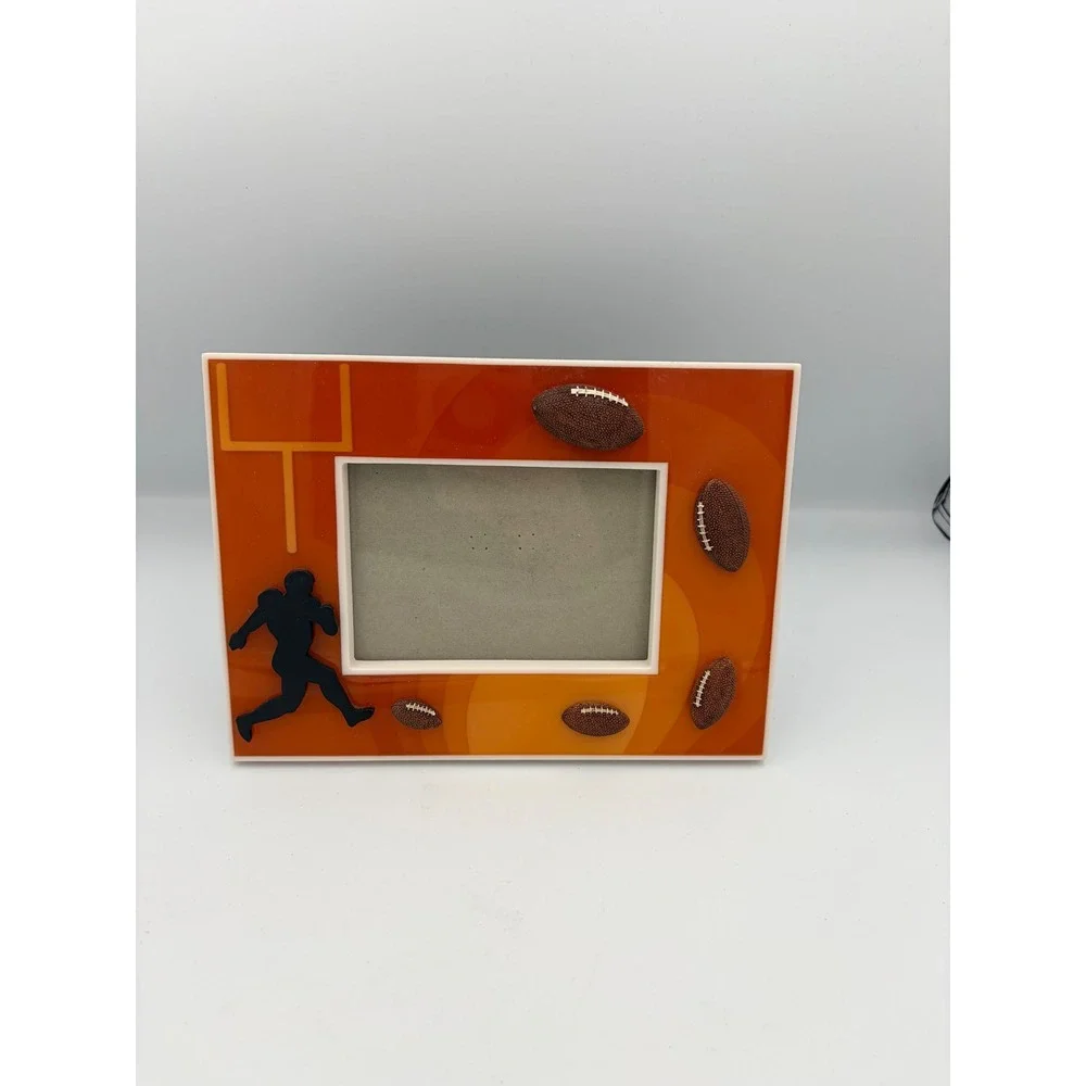 Football Picture Frame Orange Silhouette Player Goal Post 4x6 Photo Decor